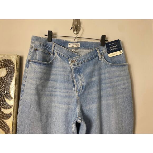 NWT ABERCROMBIE JEANS 33 CURVE LOVE CRISS CROSS DAD HIGH RISE BUTTON FLY BLUE - Picture 8 of 16